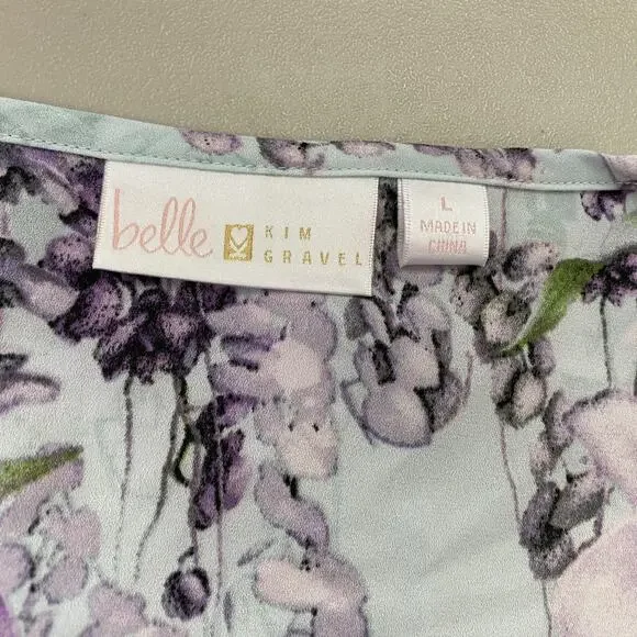 Belle Kim Gravel Top Large Blue Floral Flutter Sleeve Pastel Garden Boho A307916 - Picture 12 of 13